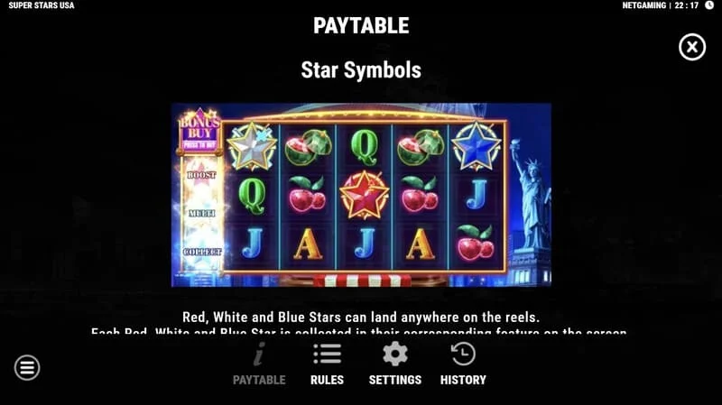 Super Stars USA - mga simbolo ng bituin sa Hold & Win